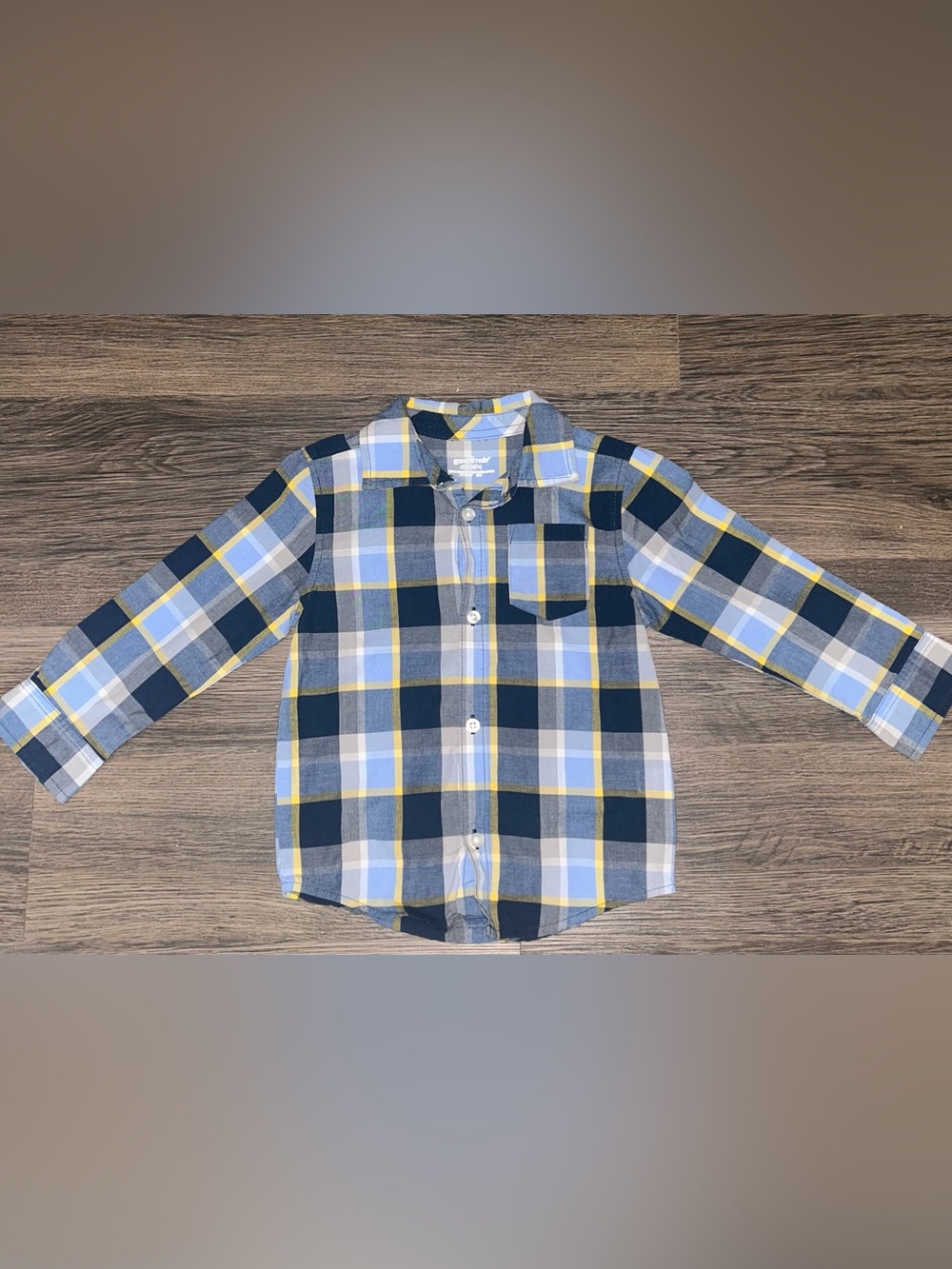 3/$12 Boys Blue and Yellow Plaid Long Sleeved Button Down Shirt Size 4T